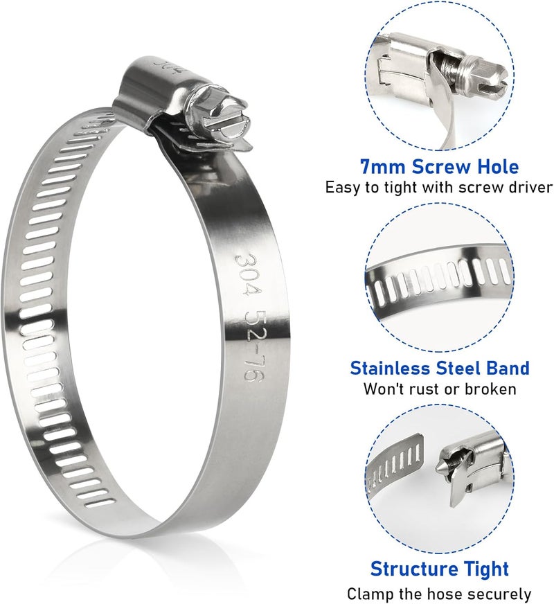 Gudui Hose Clamp 3 Inch, 10 Pack Stainless Steel Hose Clamps for 2 Inch to 3 Inch Hose Pipe, Adjustbale Worm Gear Clamps for Radiator Automotive Plumbing Duct Dryer Vent - Image 3